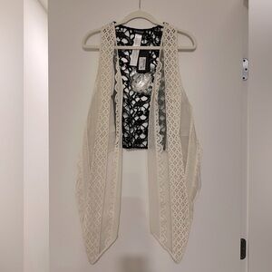Crochet embroidered black & white vest